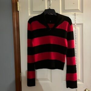 VTG-Mariposa-size M/L-red and black, striped sailor collar ribbed detail sweater